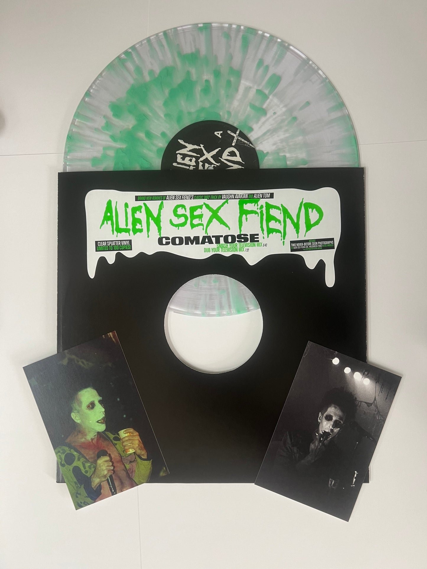 Alien Sex Fiend - Comatose - Vaughn Avakian & Alien Tom Remixes 12" (Green Splatter Vinyl, Ltd to 100, Plus 2 Exclusive Photo Inserts)